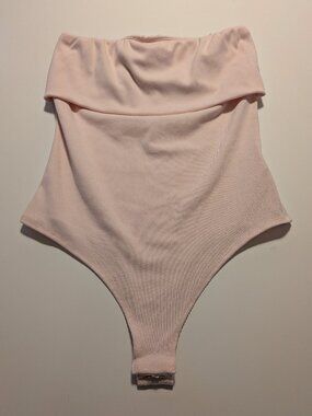 Live in the Moment Women’s Large Pink Ribbed Off Shoulder One Piece Bodysuit